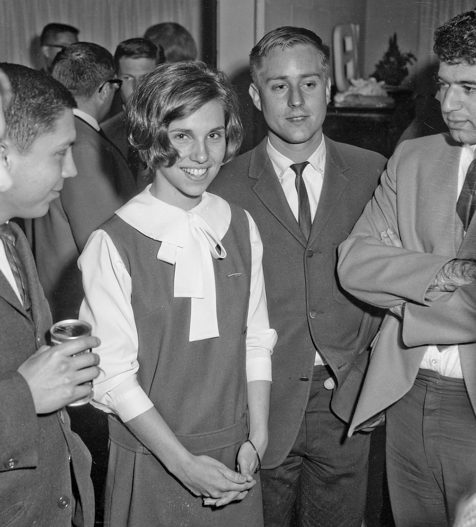 Linda and James with Mike on left and Sam on right, Fresno State College, 1964