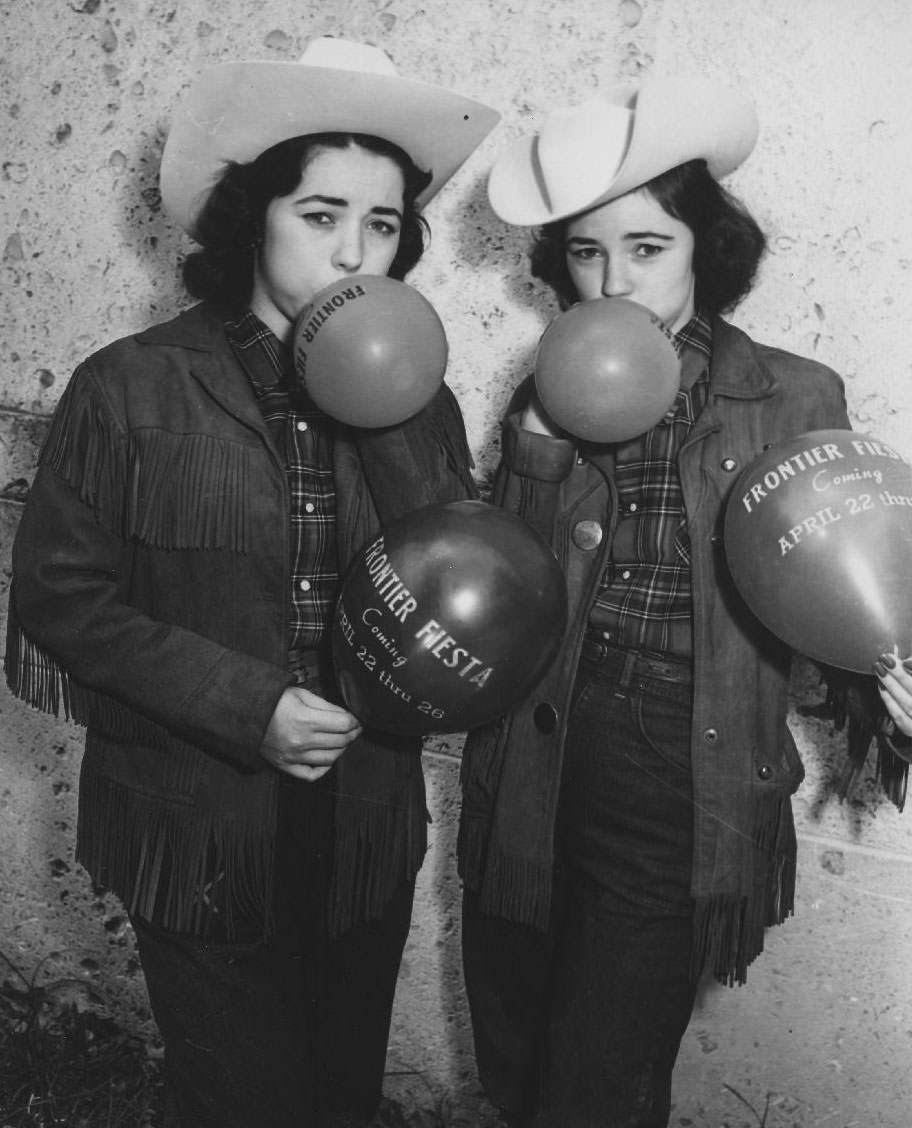 Students with balloons, 1950s