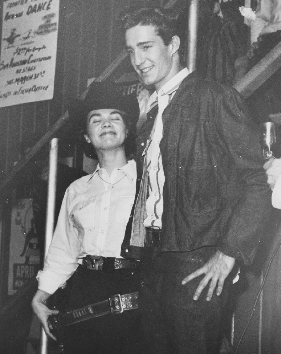 Students pose in costume, 1950s