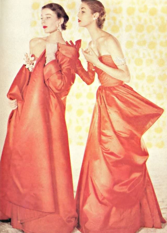 Bettina and Jean Patchett in gowns by Jacques Fath, 1950