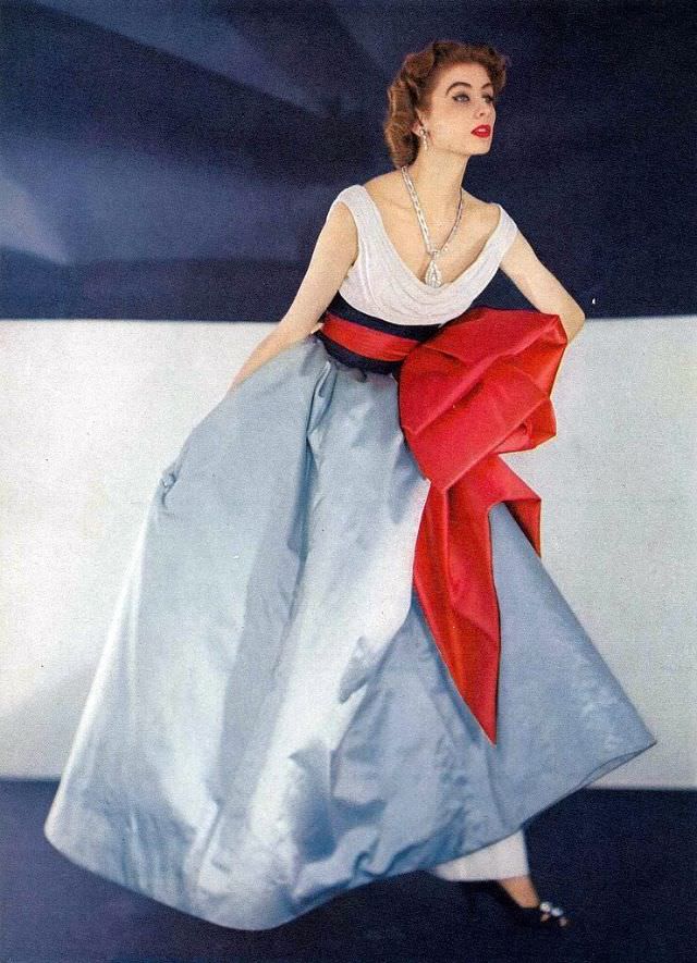 Suzy Parker in gown by Jacques Fath, photo by Horst, Vogue, April 1952