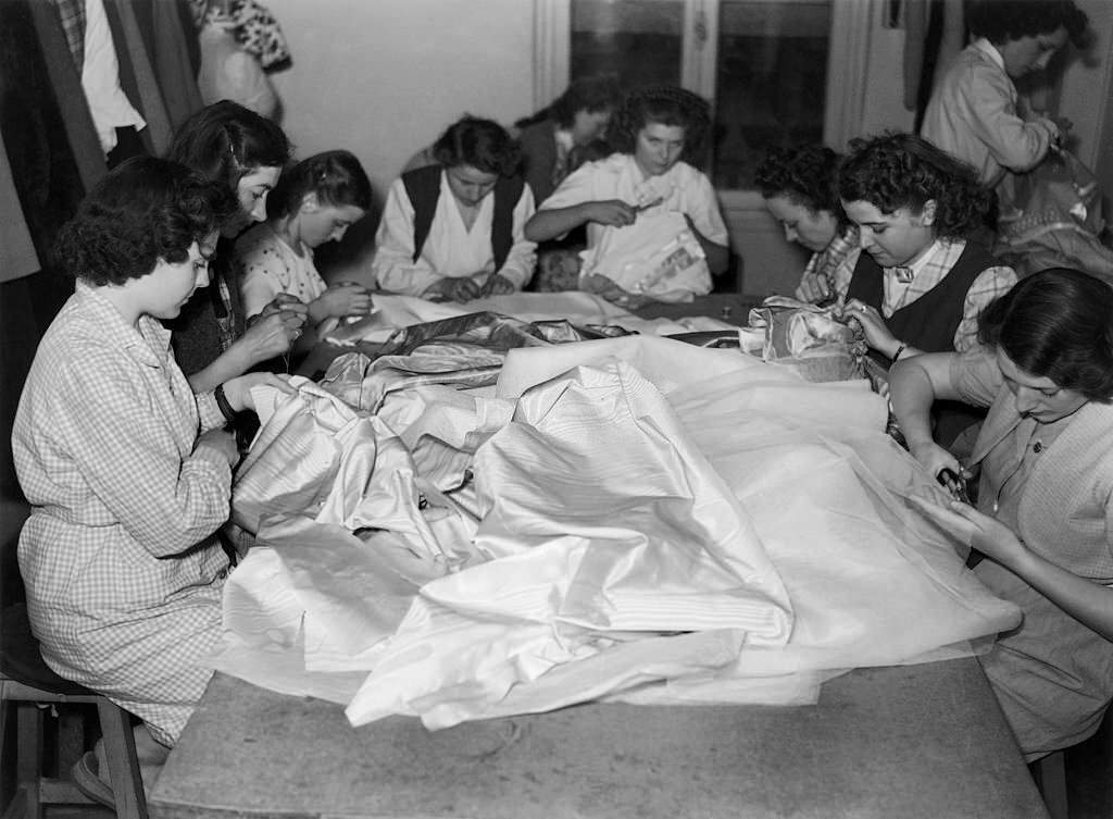 Jacques Fath'S Seamstresses Making Rita Hayworth'S Wedding Dress Paris 1949