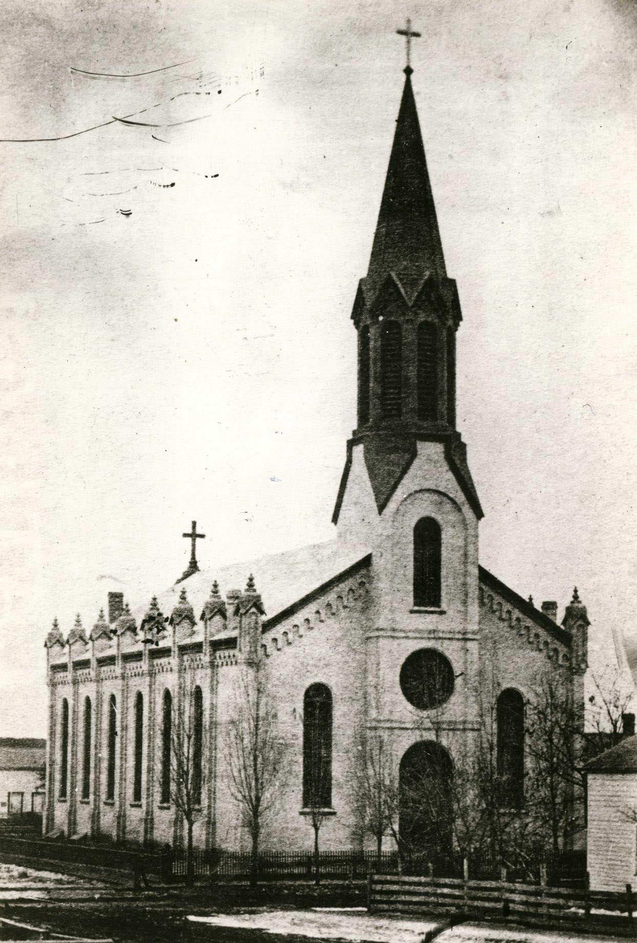 St Patrick's Roman Catholic Church before the convent was built behind it, Janesville, Wisconsin, 1899