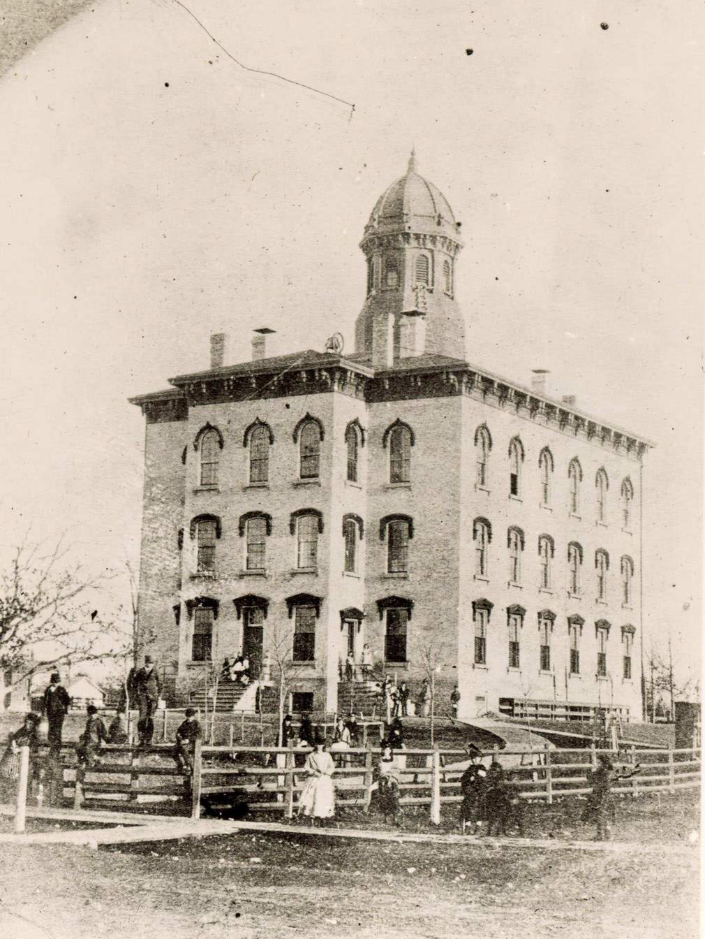 Jefferson School, built on the site of the first cemetery in Janesville, Janesville, Wisconsin, 1870.