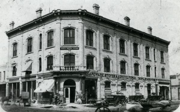 The Kimball and Lowell Hardware Store located on the corner of Franklin and Milwaukee Streets, 1887