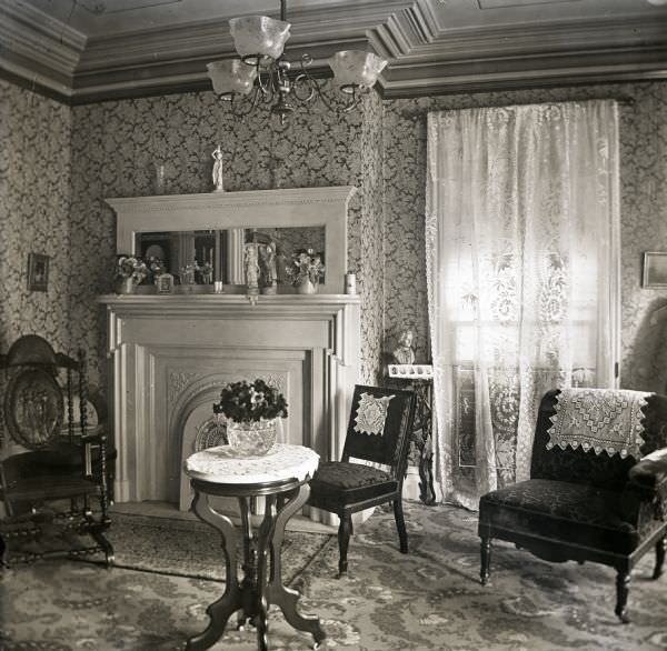 An interior view of the front parlor at 165 N. High Street, 1898