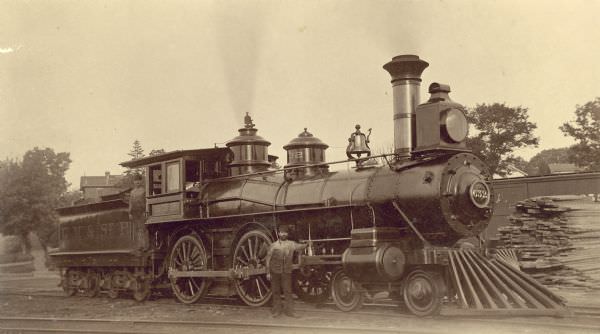 Right side view of Chicago, Milwaukee & St. Paul Railway locomotive engine no. 632., 1886