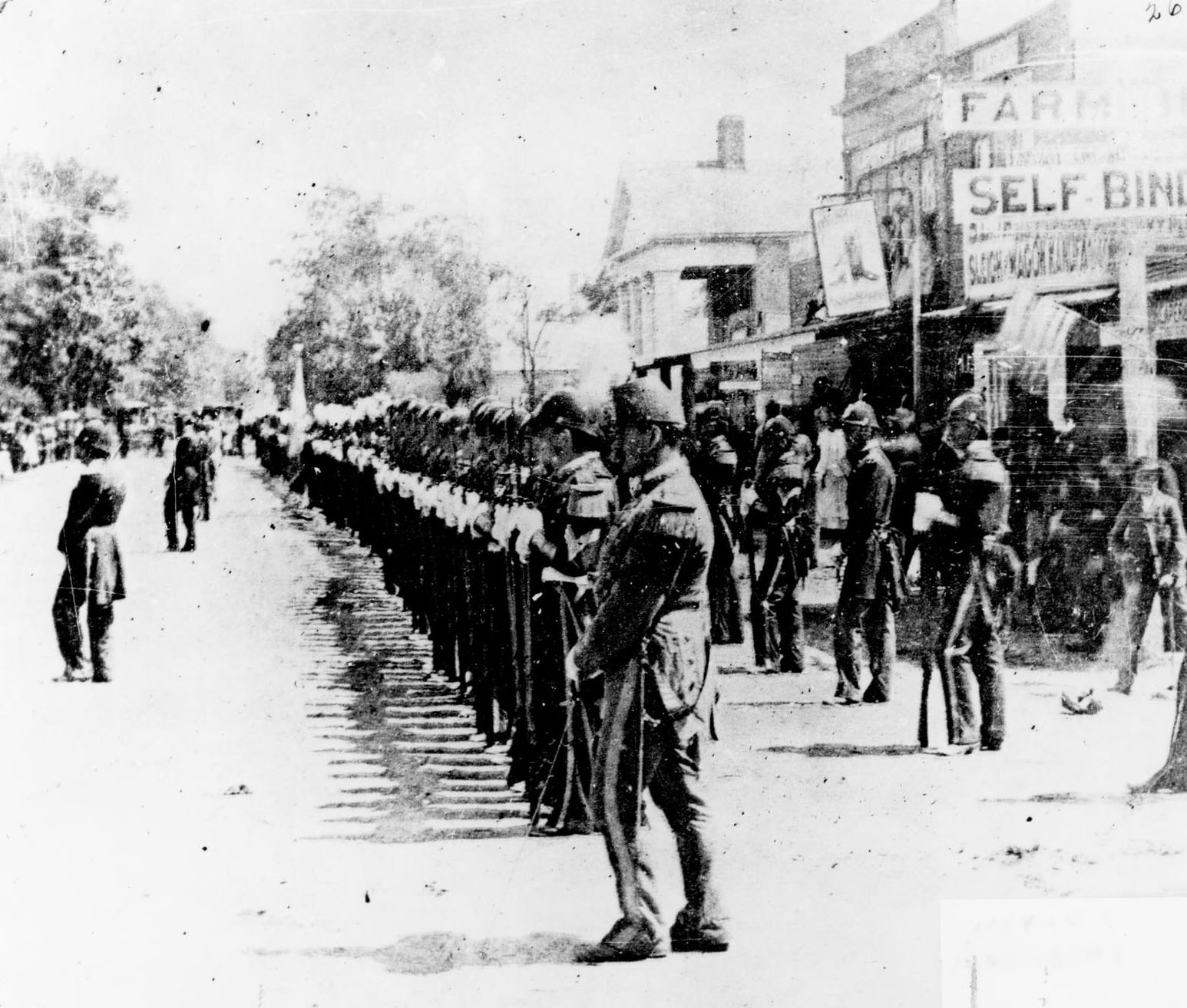Civil War soldiers lined up in Janesville, 1860