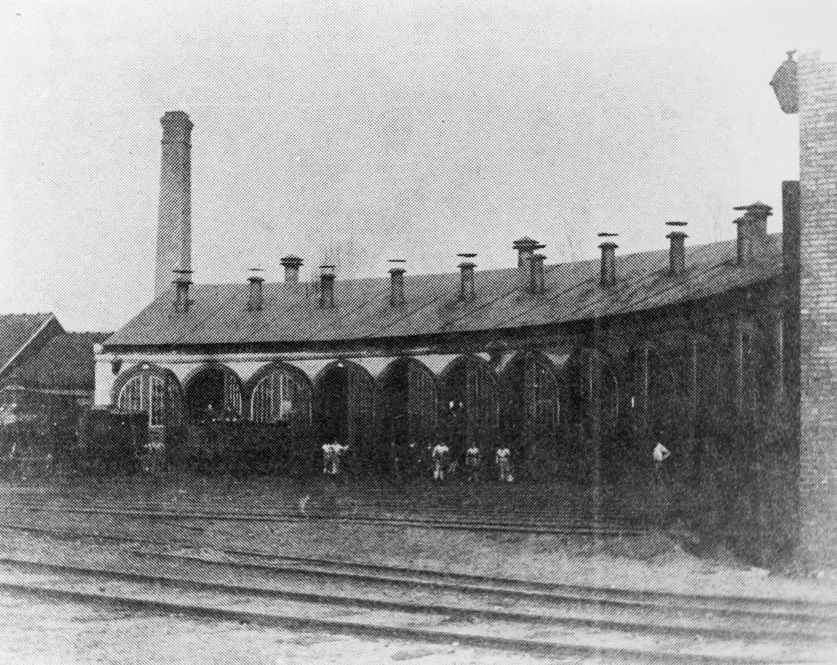 Railroad roundhouse, Chicago and North Western Roundhouse in south Janesville, 1864