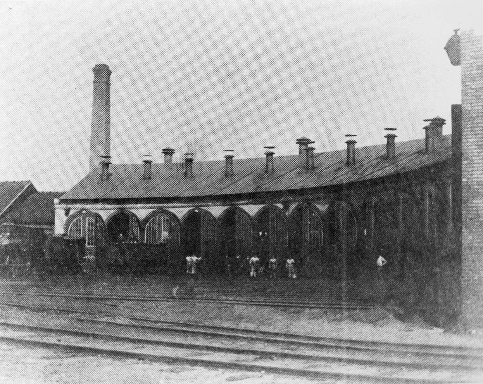 Railroad roundhouse, Chicago and North Western Roundhouse in south Janesville, 1864
