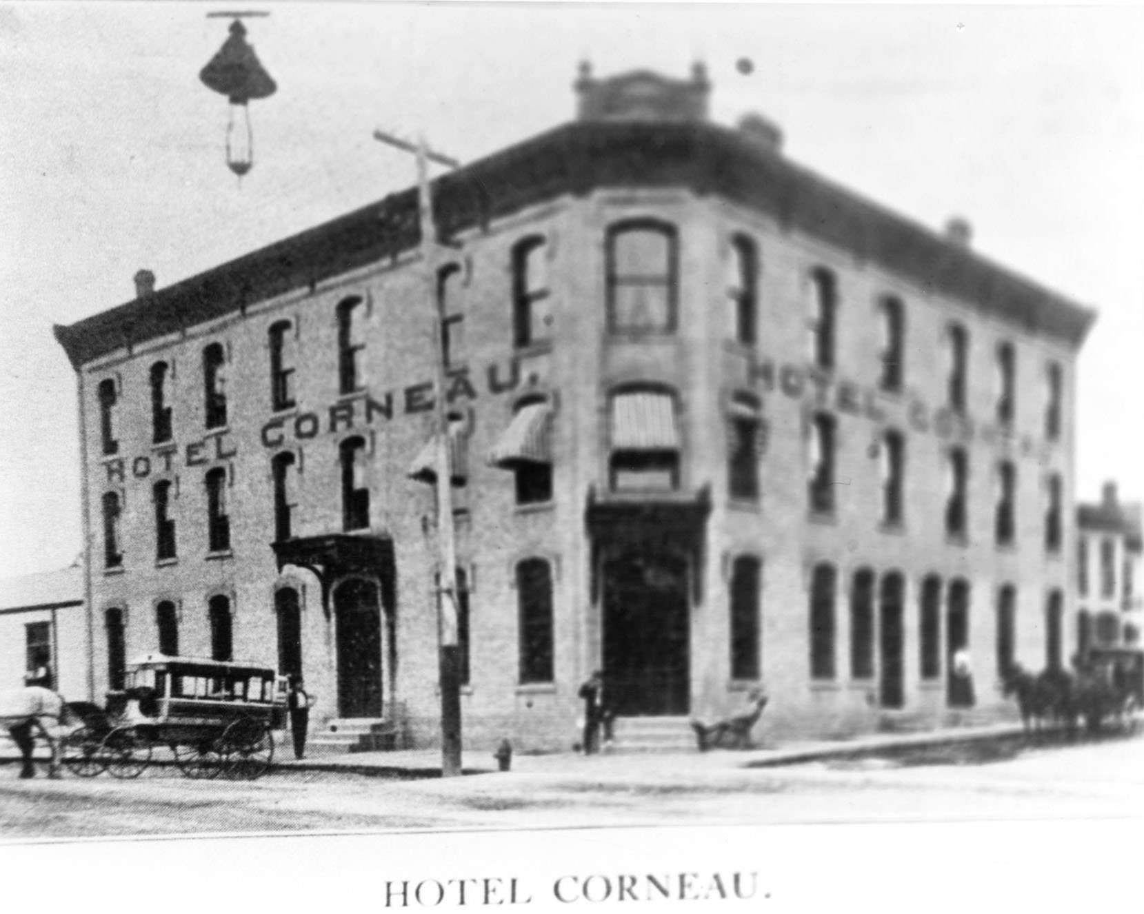 Hotel Corneau on the corner of Main and First Street in Janesville, 1890