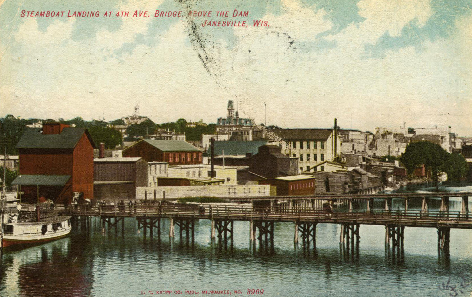 Fourth Avenue bridge looking south down the Rock River, 1890.