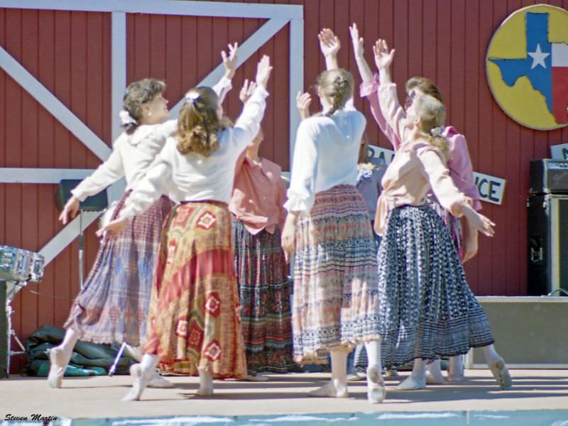 A local dance group performs at a festival in Bear Creek park, Keller, 1995