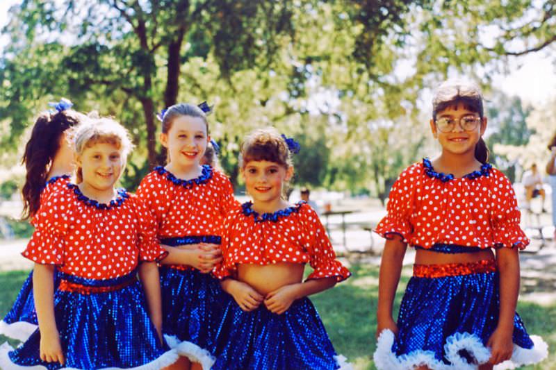 Girls pose before dance performance, Keller, 1995