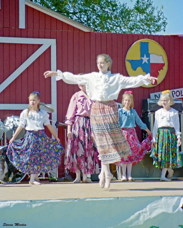 A local dance group performs at a festival in Bear Creek park, Keller, 1995