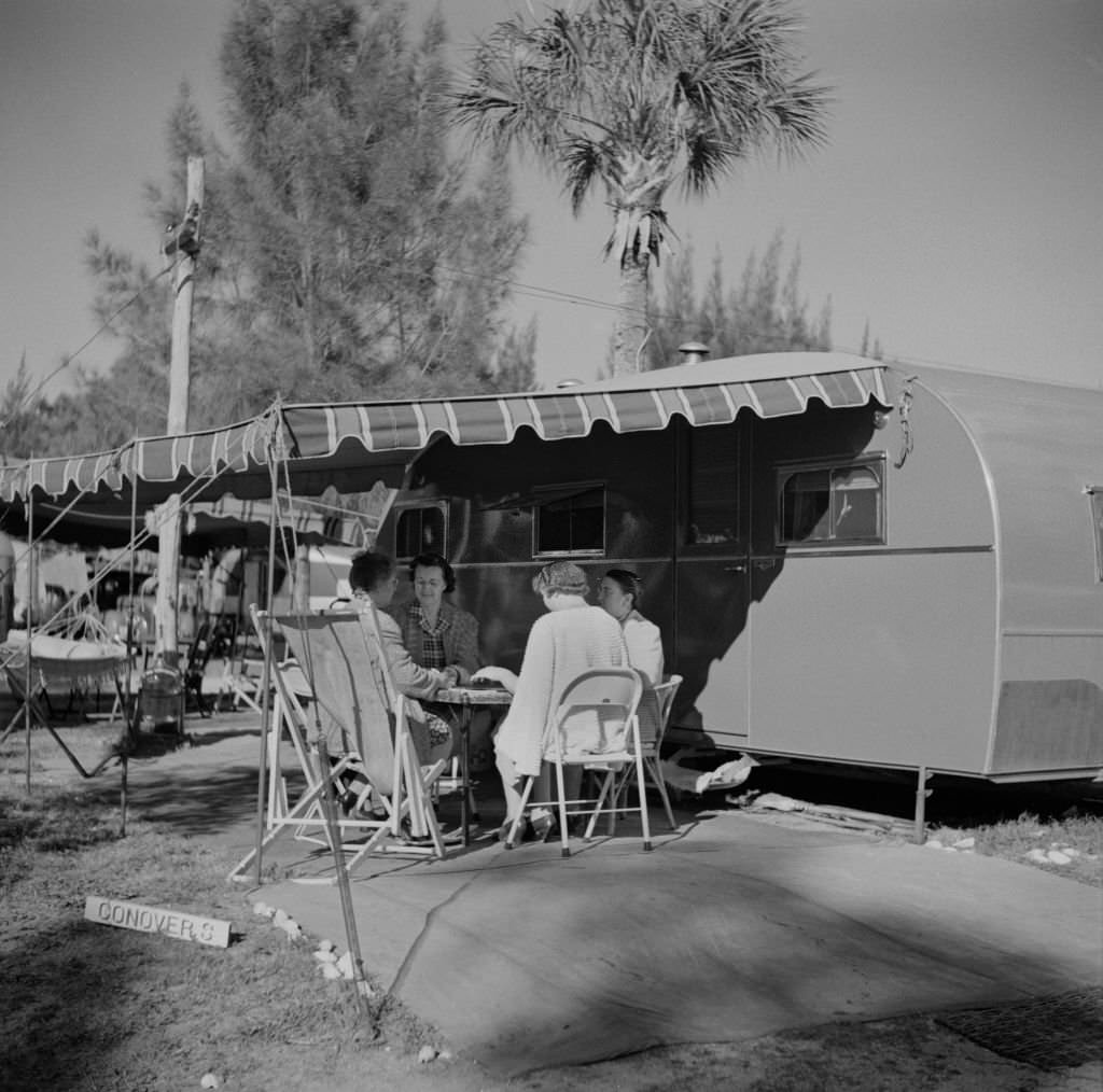 Women Playing Cards on Porch of Trailer Home, Sarasota, Florida, January 1941