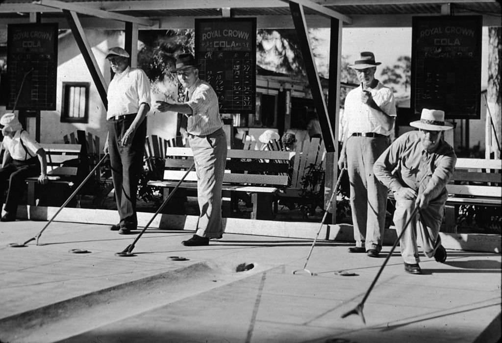 Men playing shuffleboard in Sarasota, Florida, January 1941