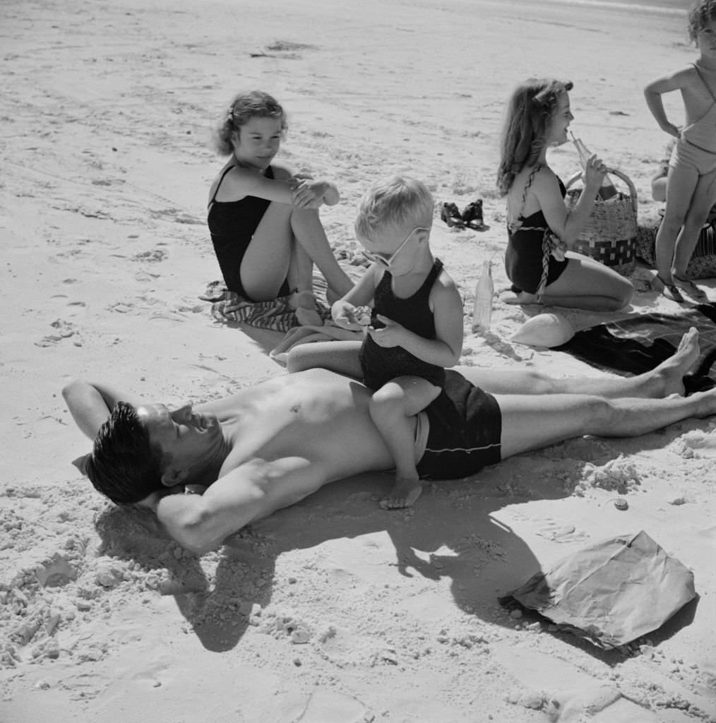 Family Enjoying Sun and Beach, Sarasota, Florida, January 1941