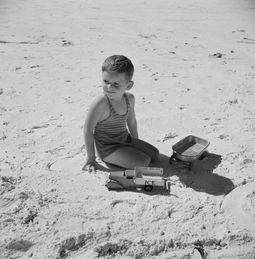 Young Boy Playing on Beach, Sarasota, Florida, January 1941