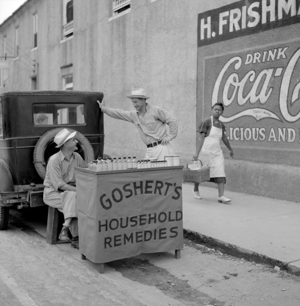 Street Vendor Selling Household Remedies, Port Gibson, Mississippi, August 1940