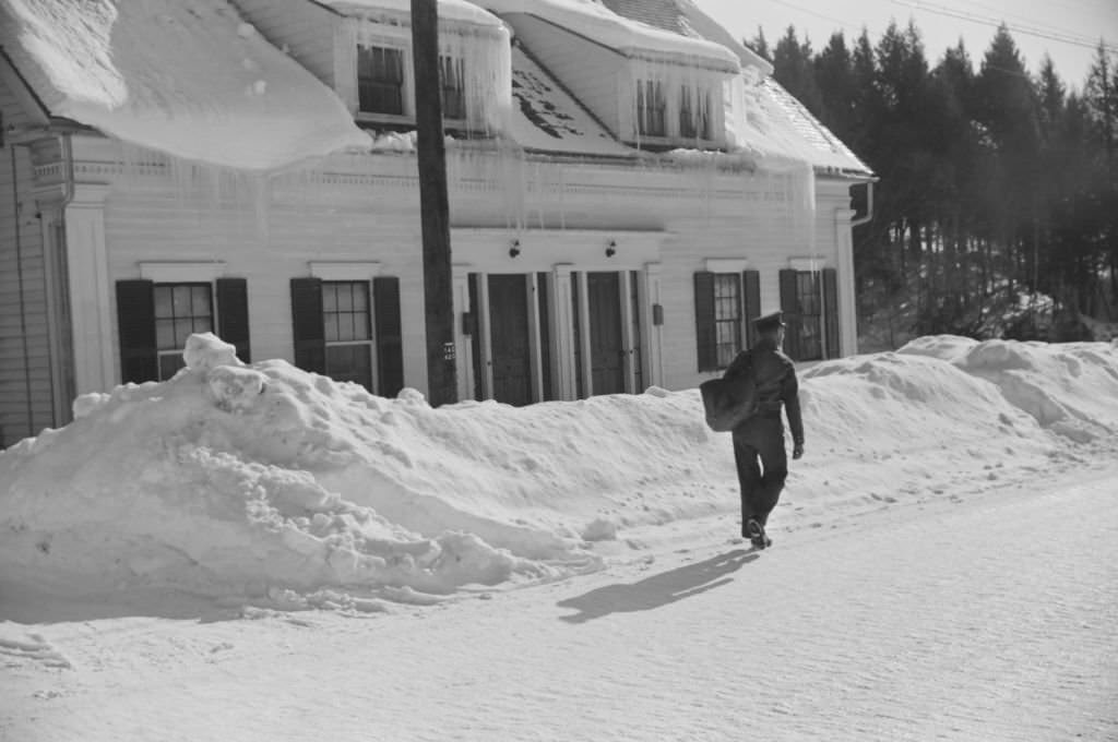 Mailman Delivering Mail after Heavy Snowfall, Rear View, Woodstock, Vermont, March 1940