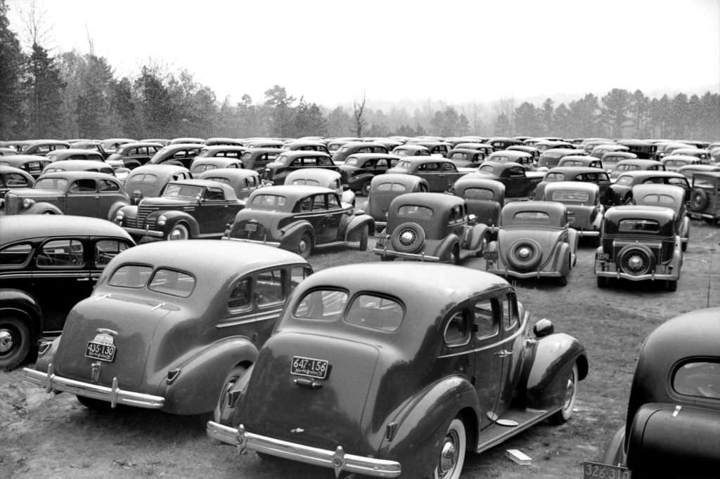 Cars Parked outside Stadium during Duke University-North Carolina Football Game, Durham, North Carolina, November 1939