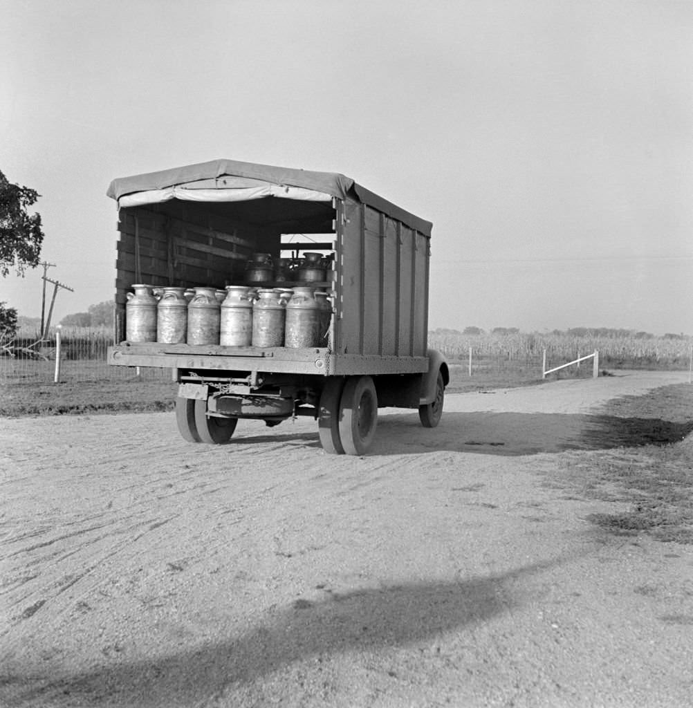 Milk Truck Leaving Two Rivers Non-Stock Cooperative Association, Nebraska, September1941