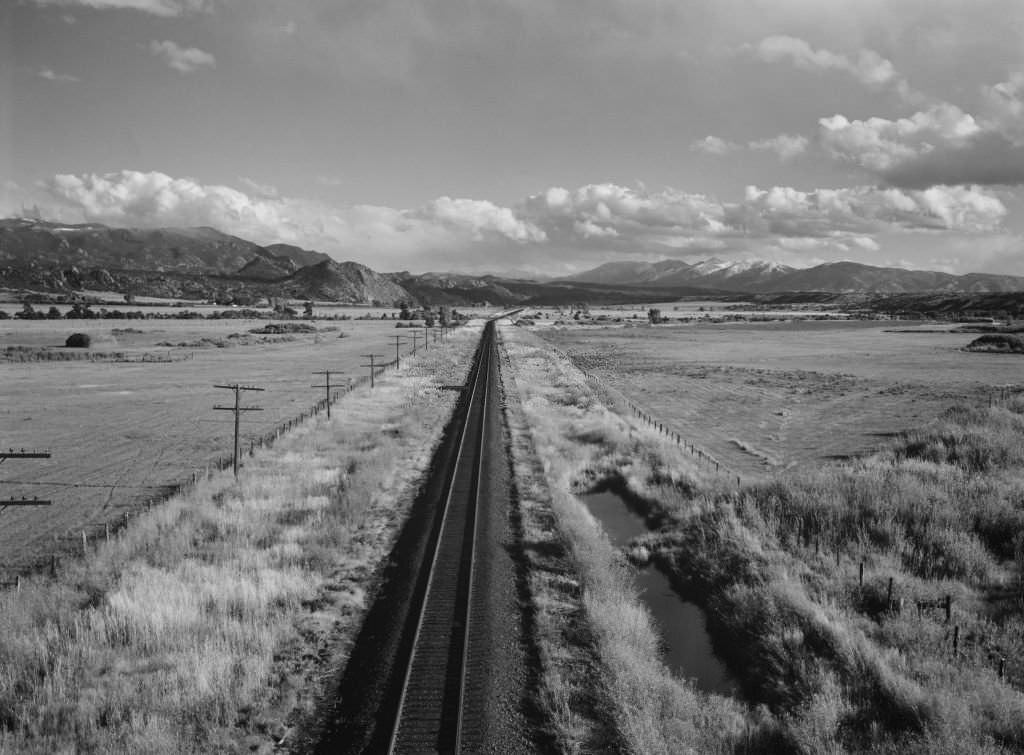 Railroad Tracks with Sawatch Mountains in Background, near Buena Vista, Colorado, September 1941