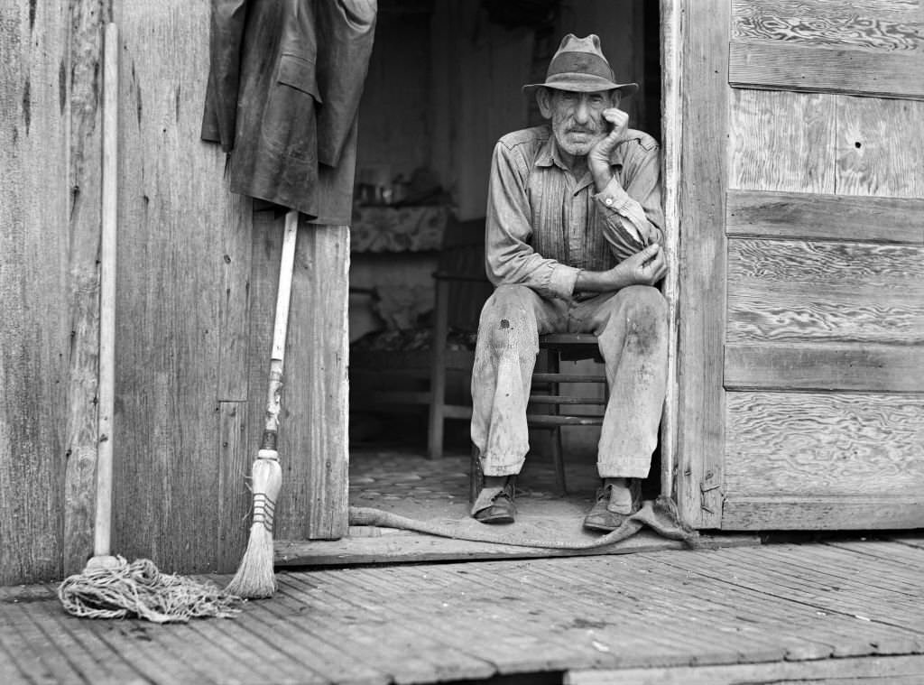 Spanish Muskrat Trapper in Doorway of his Marsh Camp, Delacroix Island, Saint Bernard Parish, Louisiana, January 1941