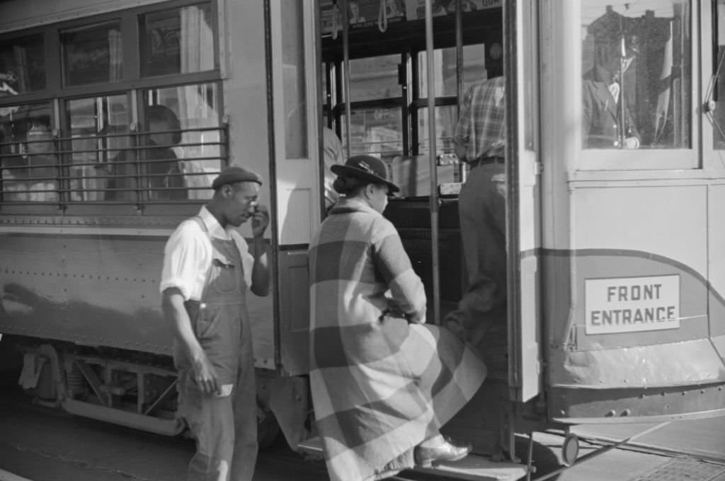 Domestic Help Boarding Streetcar, Atlanta, Georgia, 1939