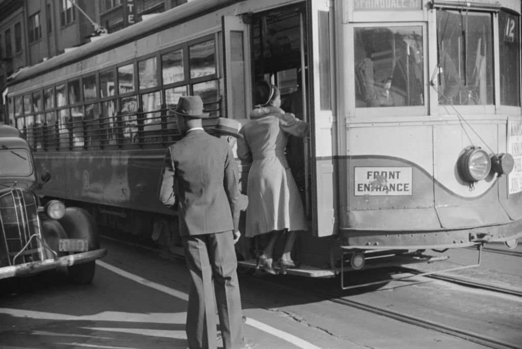 Domestic Help Boarding Streetcar, Atlanta, Georgia, 1939