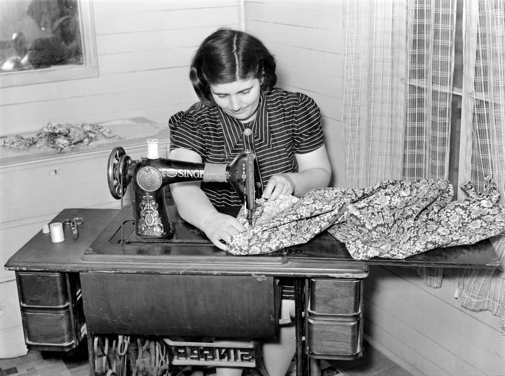 Woman making Dress on Sewing Machine, Coffee County, Alabama, 1939