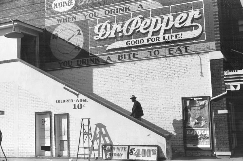 Man Ascending Stairs to "Colored" Entrance of Crescent Theater, Belzoni, Mississippi, November 1939