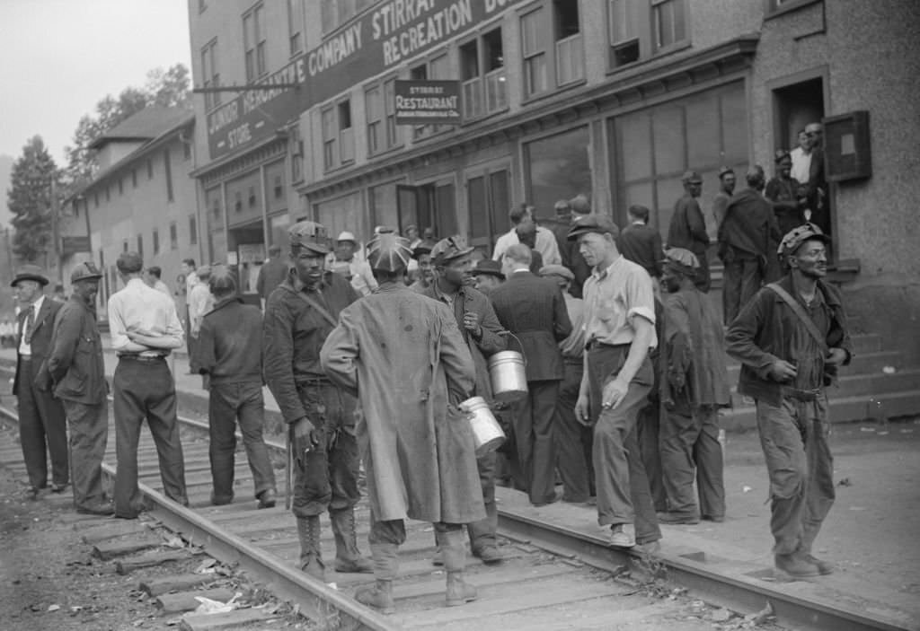 Large Group of Miners Waiting to be Paid, Coal Mining Town, Omar, West Virginia, 1939