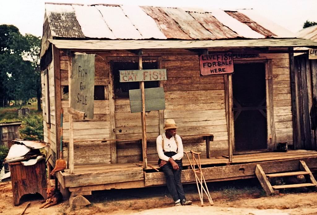 A store with live fish for sale, vicinity of Natchitoches, Louisiana, 1940