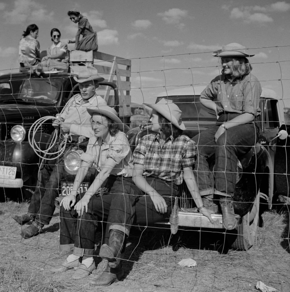Group of People from Local Ranch watching Crow Fair, Crow Agency, Montana, July 1941