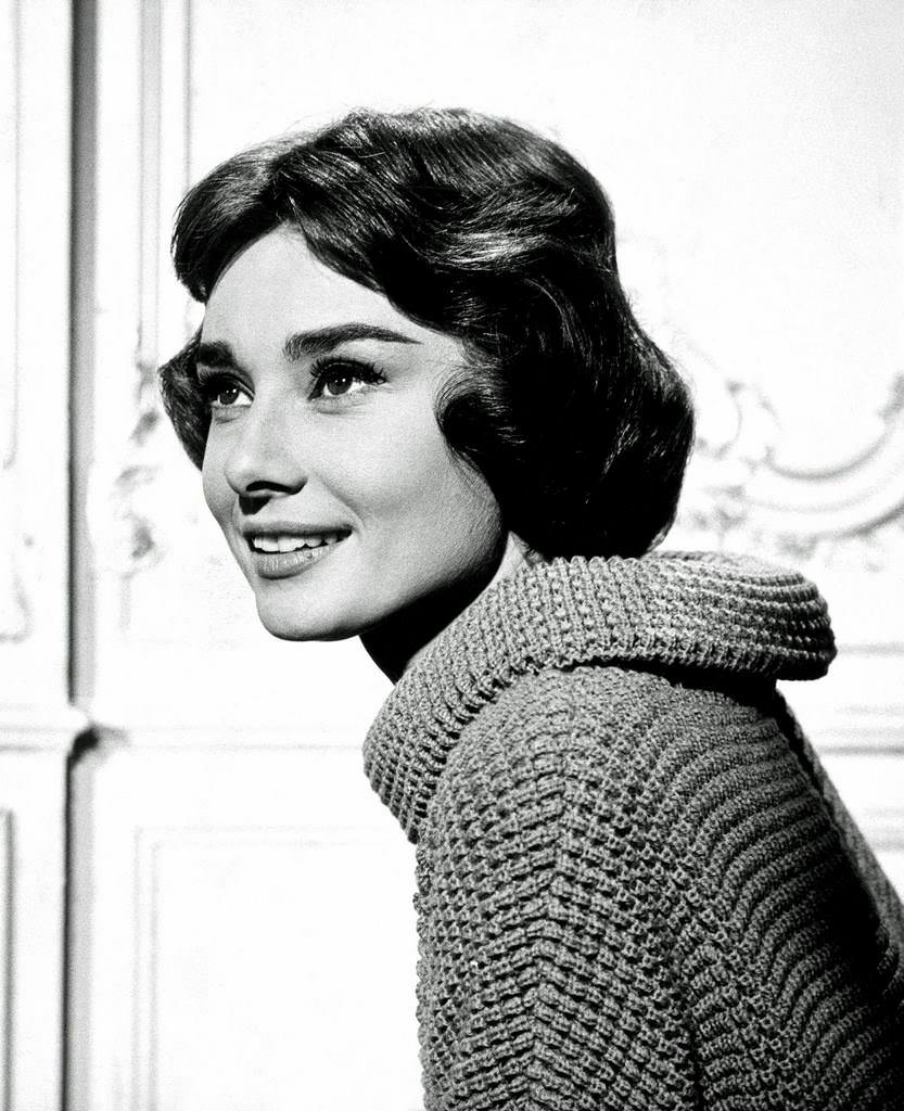 Audrey Hepburn in 1957 during the filming of "Love In The Afternoon" in Paris, France.