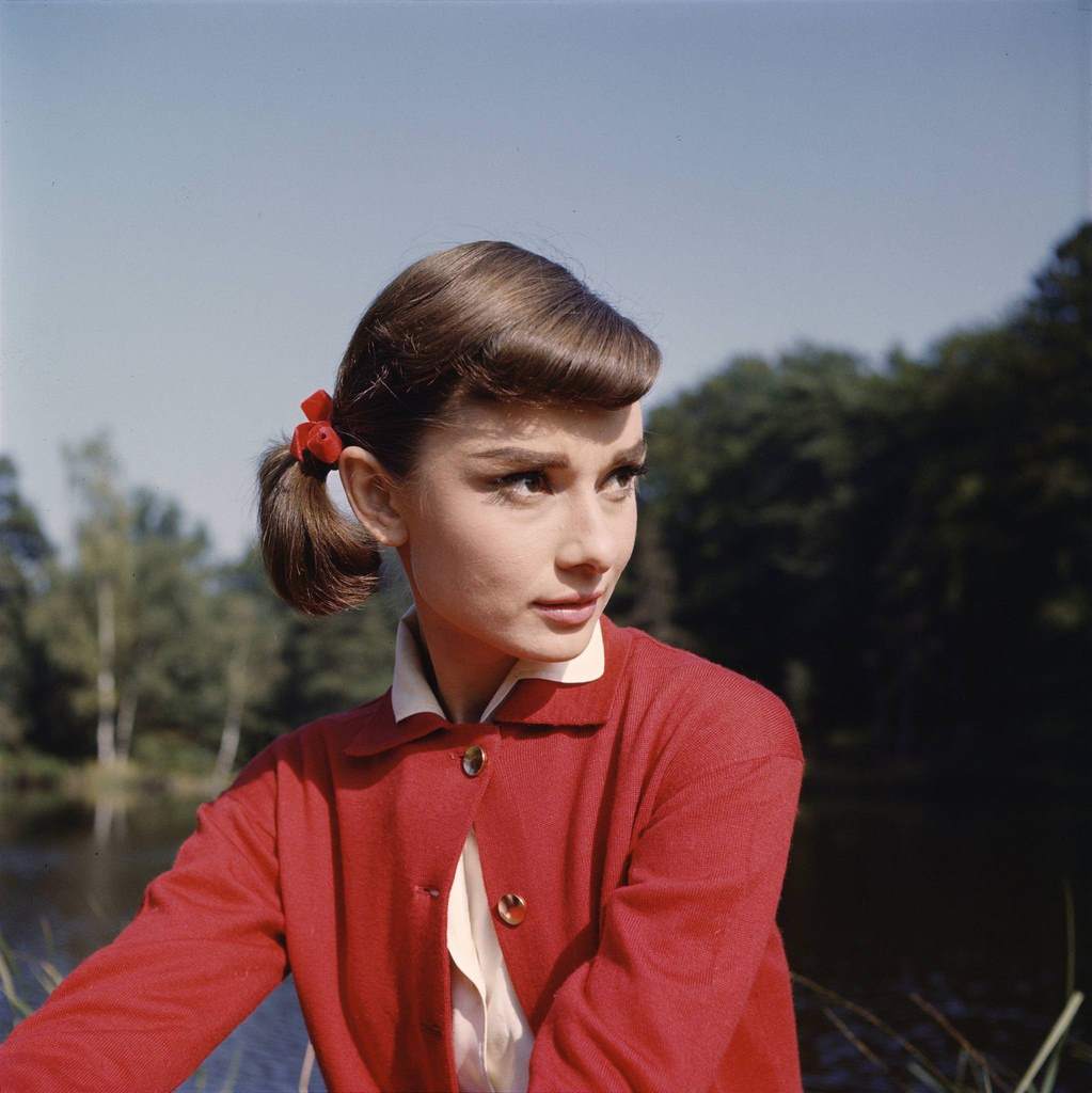 Audrey Hepburn on location for 'Love In the Afternoon' in 1957 near the Chateau de Vitry in Gambais, France.