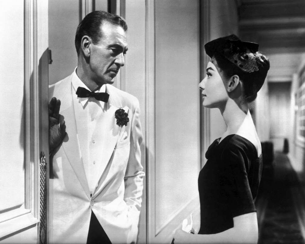 Gary Cooper as Frank Flannagan and Audrey Hepburn (1929 - 1993) as Ariane Chavasse in 'Love in the Afternoon', 1957.