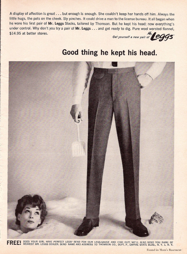 Sexist and Offensive Vintage ads of Mr Leggs Slacks by Dacron from the 1970s