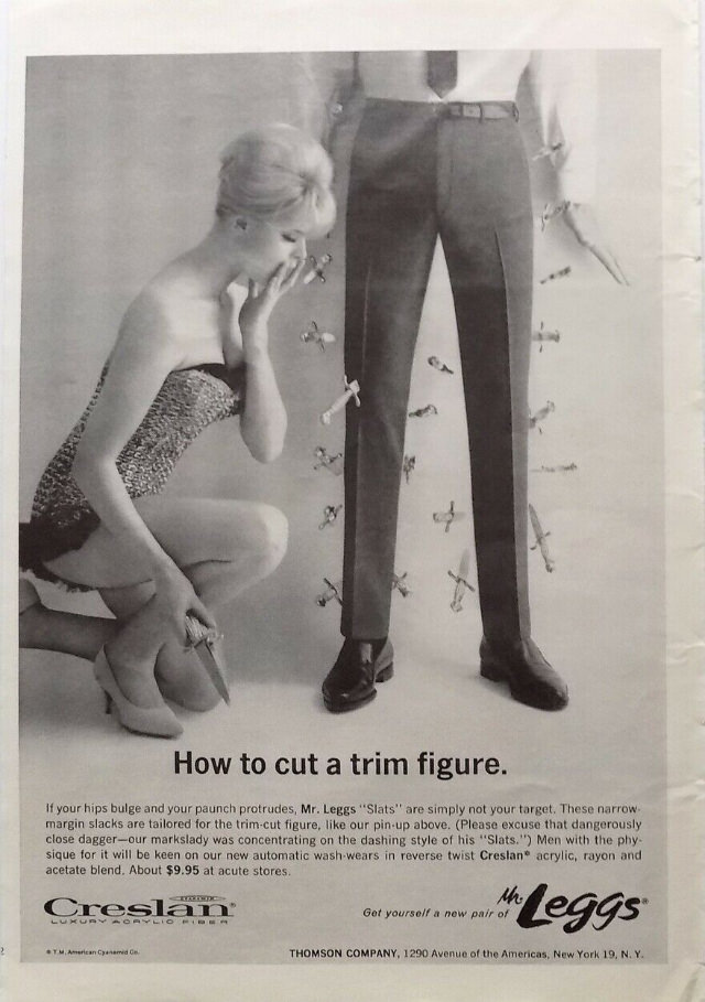 Sexist and Offensive Vintage ads of Mr Leggs Slacks by Dacron from the 1970s