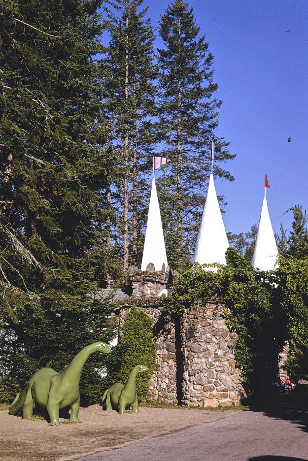 Dinosaur by castle, Santa's Village, Route 2, Jefferson, New Hampshire, 1997