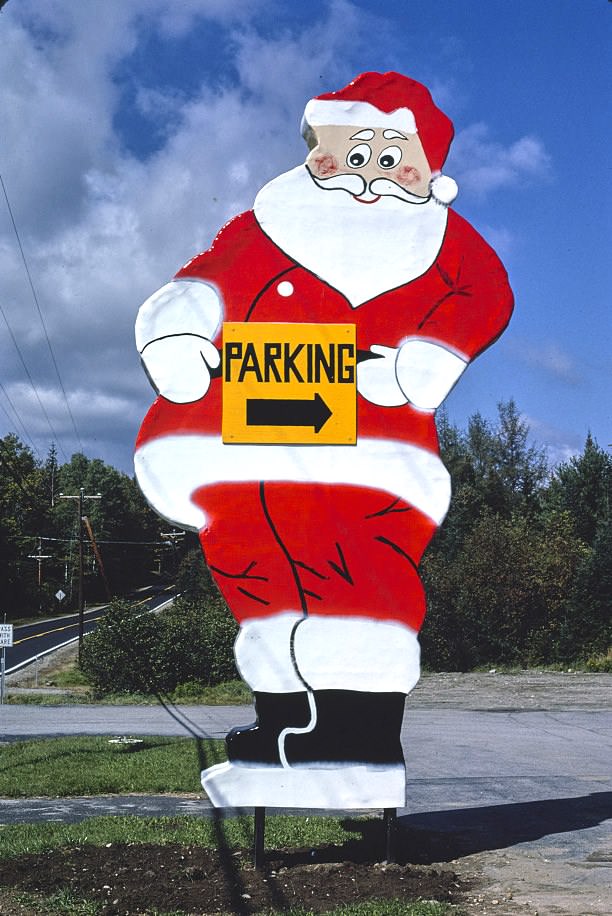 Santa's Village parking lot sign, Route 2, Jefferson, New Hampshire, 1987