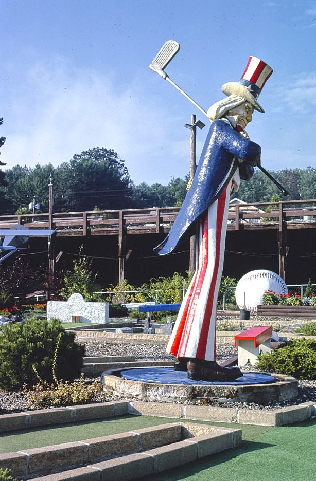 Uncle Sam hole, Salute to the USA mini golf, Lake Winnipesaukee Pier, Weirs Beach, New Hampshire, 1981