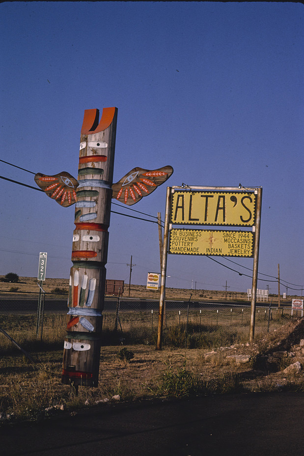 Sign, Alta's Cactus Cave Gift Shop since 1944, Route 70, Roswell, New Mexico, 1992