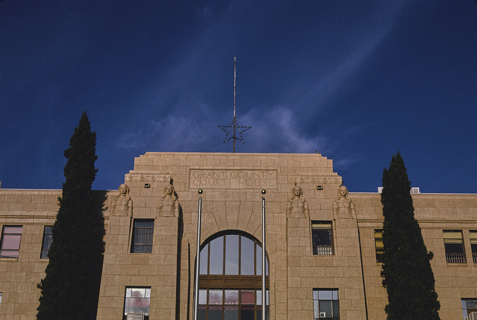 Grant County Courthouse, top central detail, Copper Street, Silver City, New Mexico, 1991