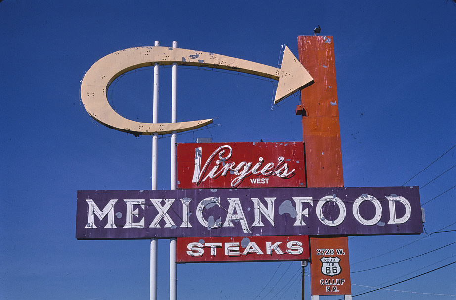 Virgie's Mexican Food sign, Grants, New Mexico, 1998