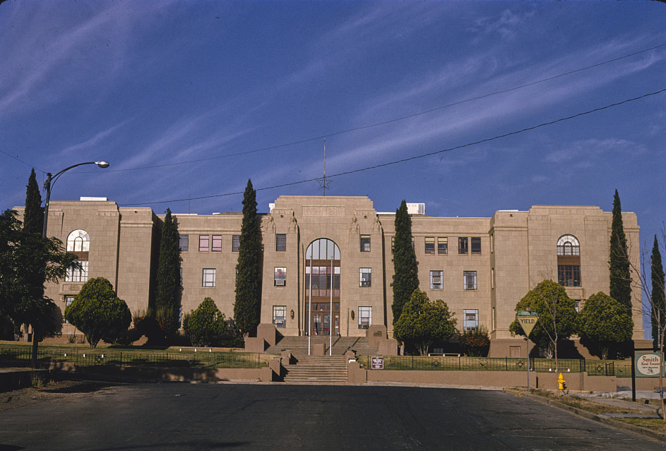 Grant County Courthouse, entire street, Copper Street, Silver City, New Mexico, 1992