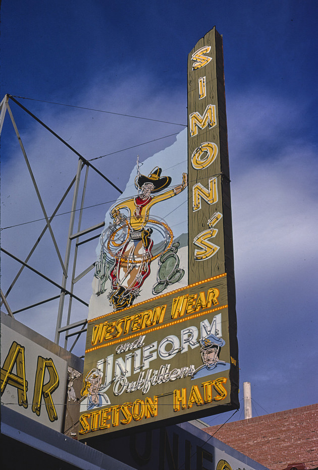 Simon's Western Wear sign, Central Avenue, Albuquerque, New Mexico, 1984