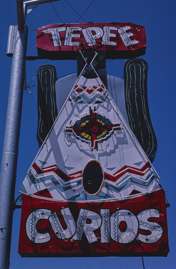 Jene's Teepee Gifts sign, Tucumcari, New Mexico, 1982